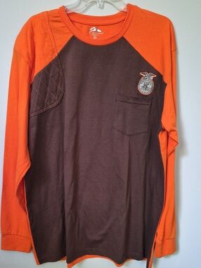 FFA Tri-Mountain Mens 2XL L/S Brown Orange Raglan Quilted Rifle Shirt Outdoor